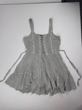 Lace-Up Sleeveless A-Line Mini Dress in Light Gray